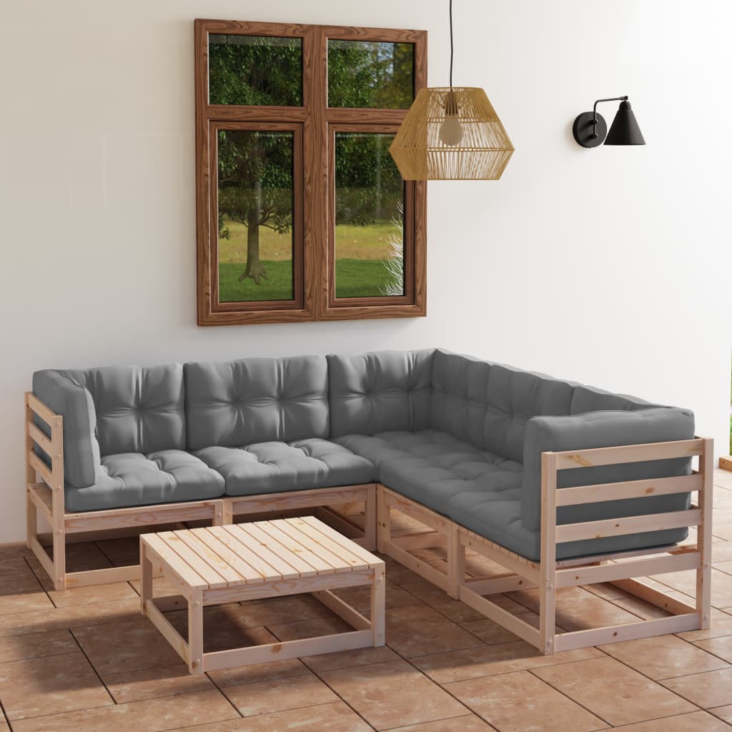 6-tlg. Garten-Lounge-Set mit Kissen Kiefer Massivholz
